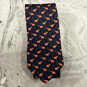 Brooks Brothers Navy Tie with Pink Elephant Bamboo Design 100% Silk NWT